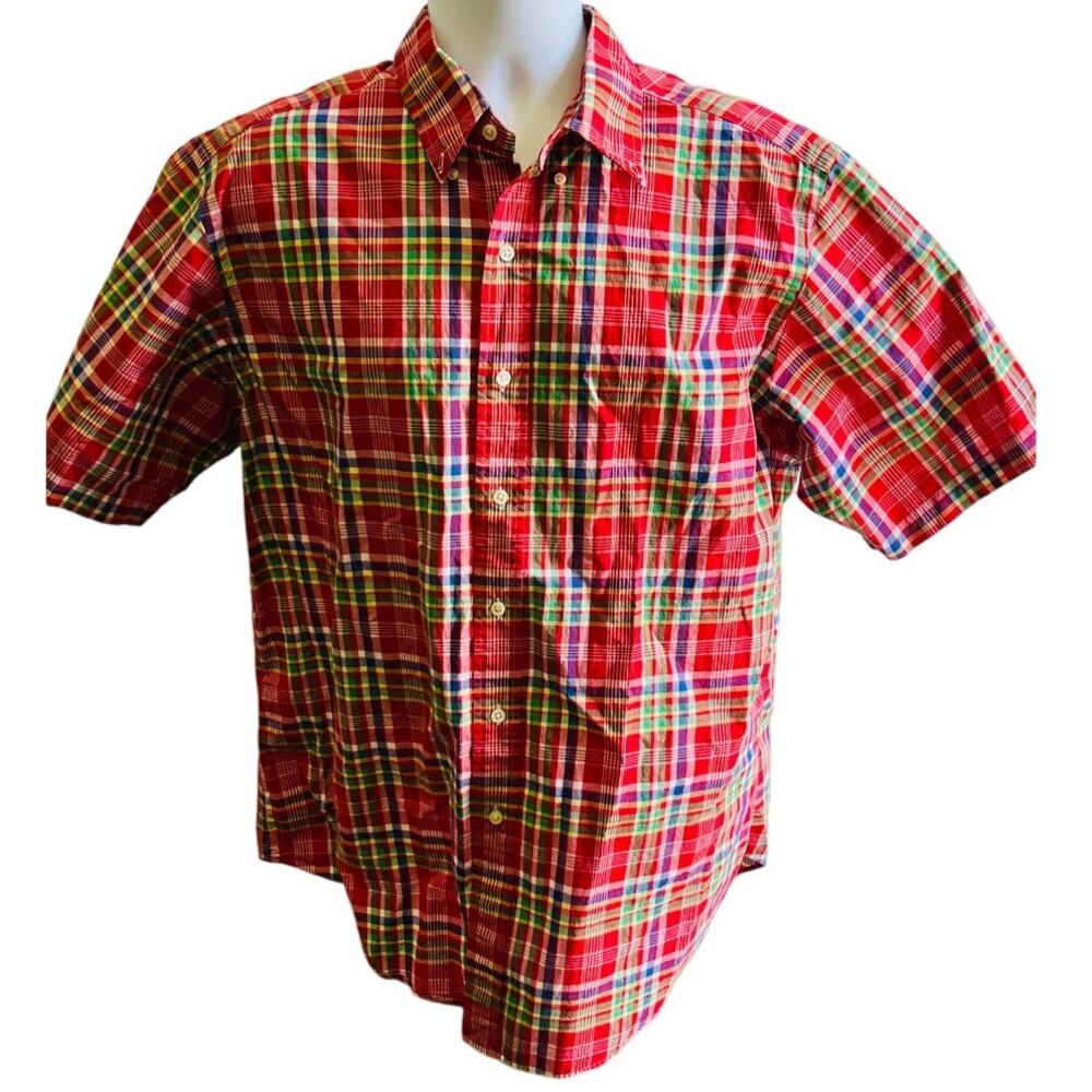 Ralph Lauren XL Classic Fit Madras Plaid Shirt Red Preppy Summer Vibes
